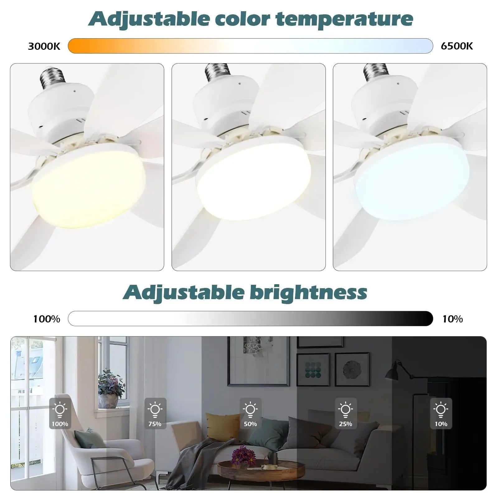 LED Ceiling Fan Light Dimmable Living Room Lamp Remote Control Color Changing
