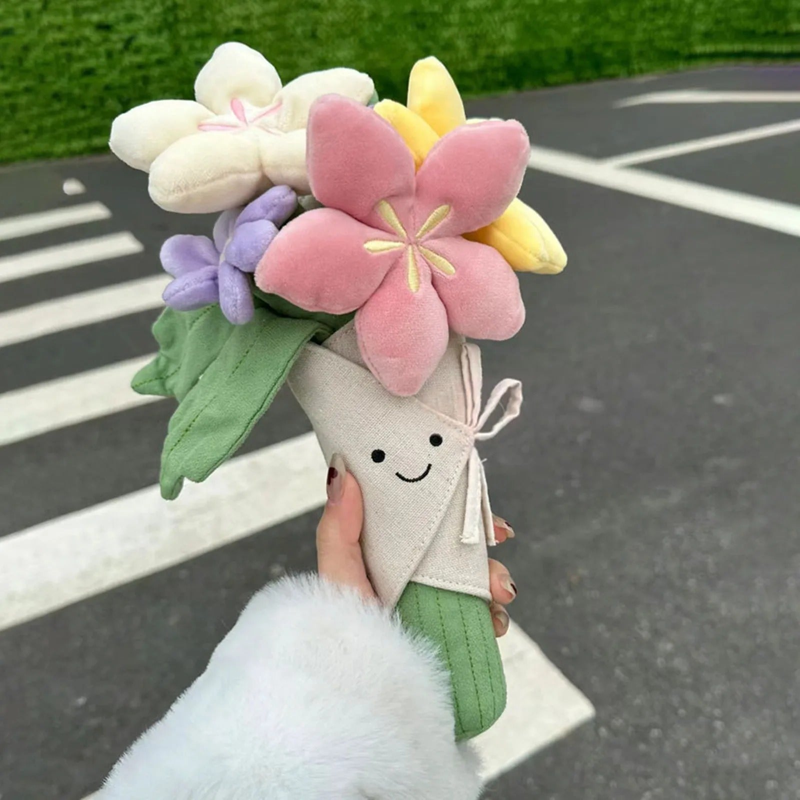 Plush Bouquet Toy Stuffed Lifelike Holding Flower Soft Doll Wedding