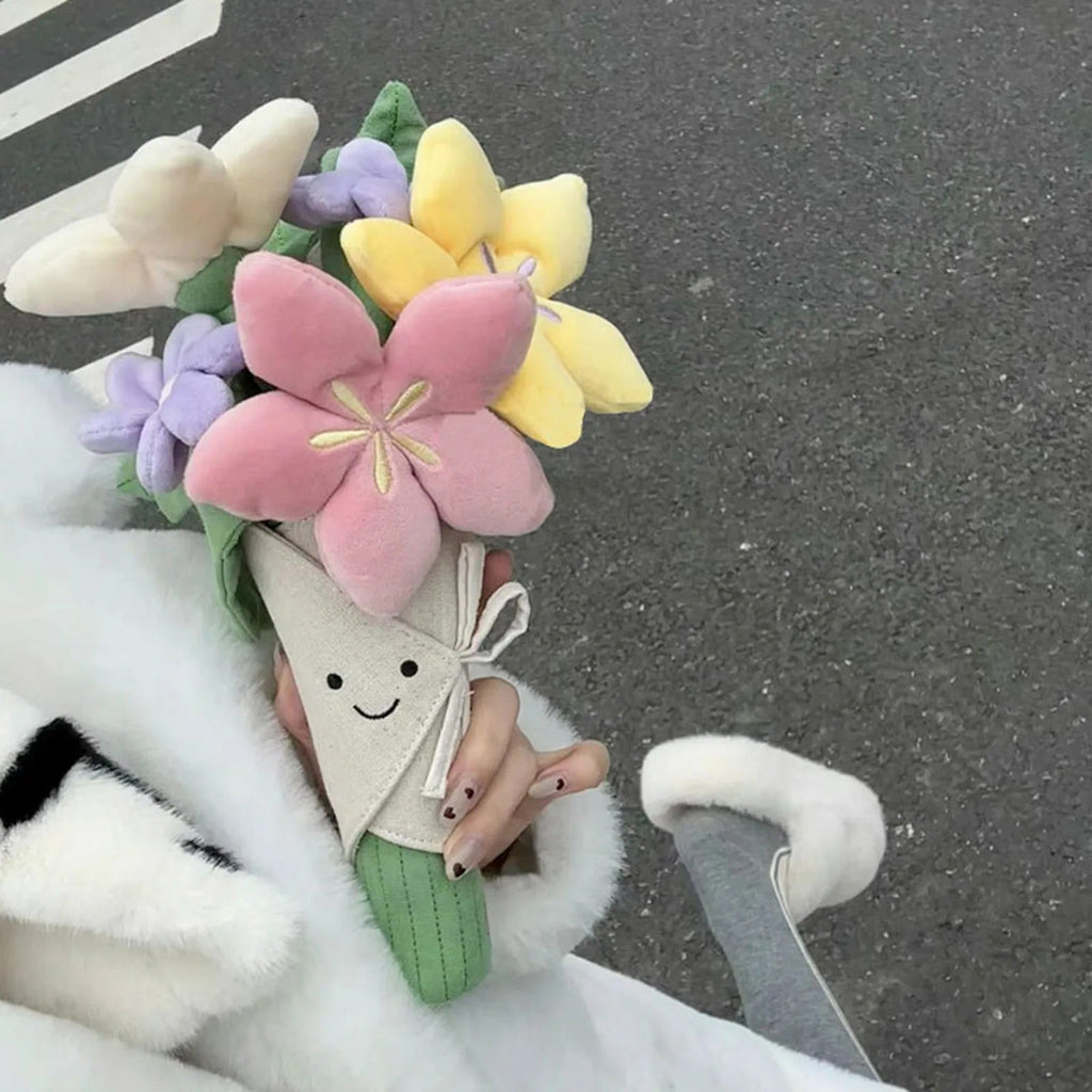 Plush Bouquet Toy Stuffed Lifelike Holding Flower Soft Doll Wedding